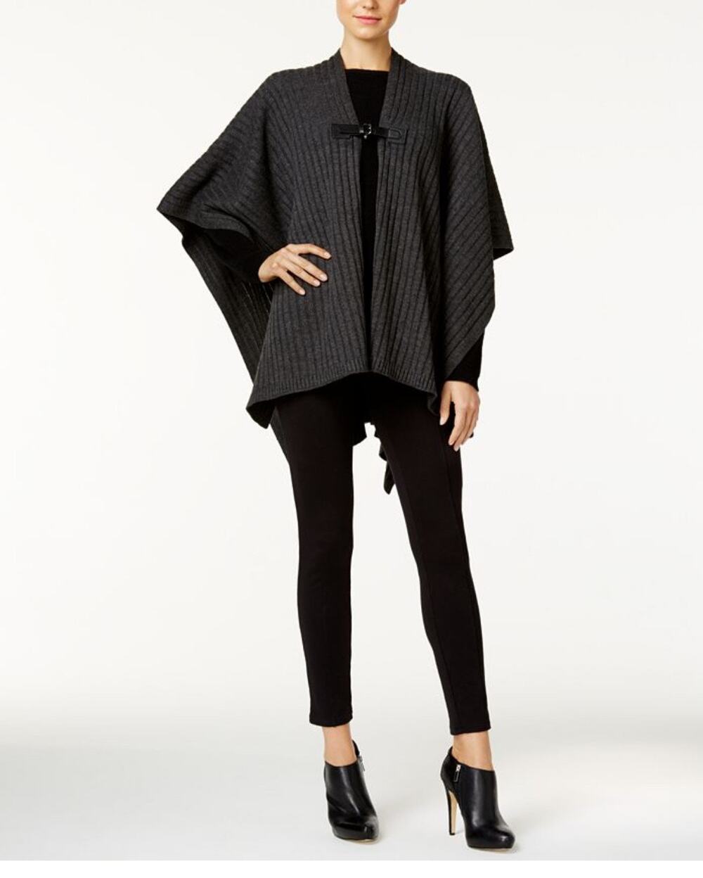 MICHAEL MICHAEL KORS Leather-Trim Poncho in charcoal size med / one size
